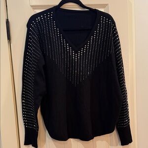 Black Studded V-Neck Sweater